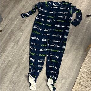 Seattle Seahawks Navy Fleece Footie Pajamas
